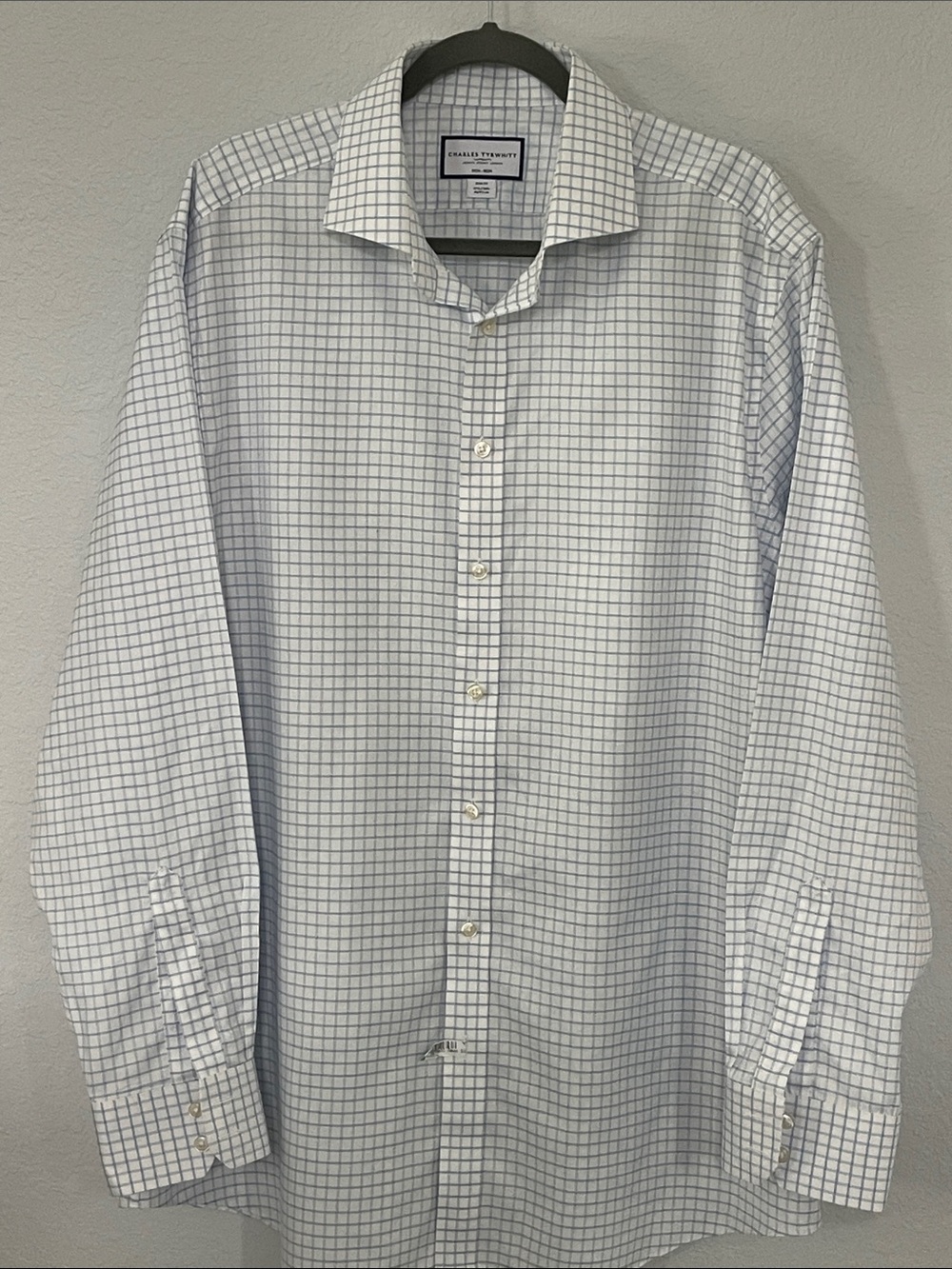 Charles Tyrwhitt Men’s 17.5 36 Slim Fit Non-Iron Blue Check Dress Shirt